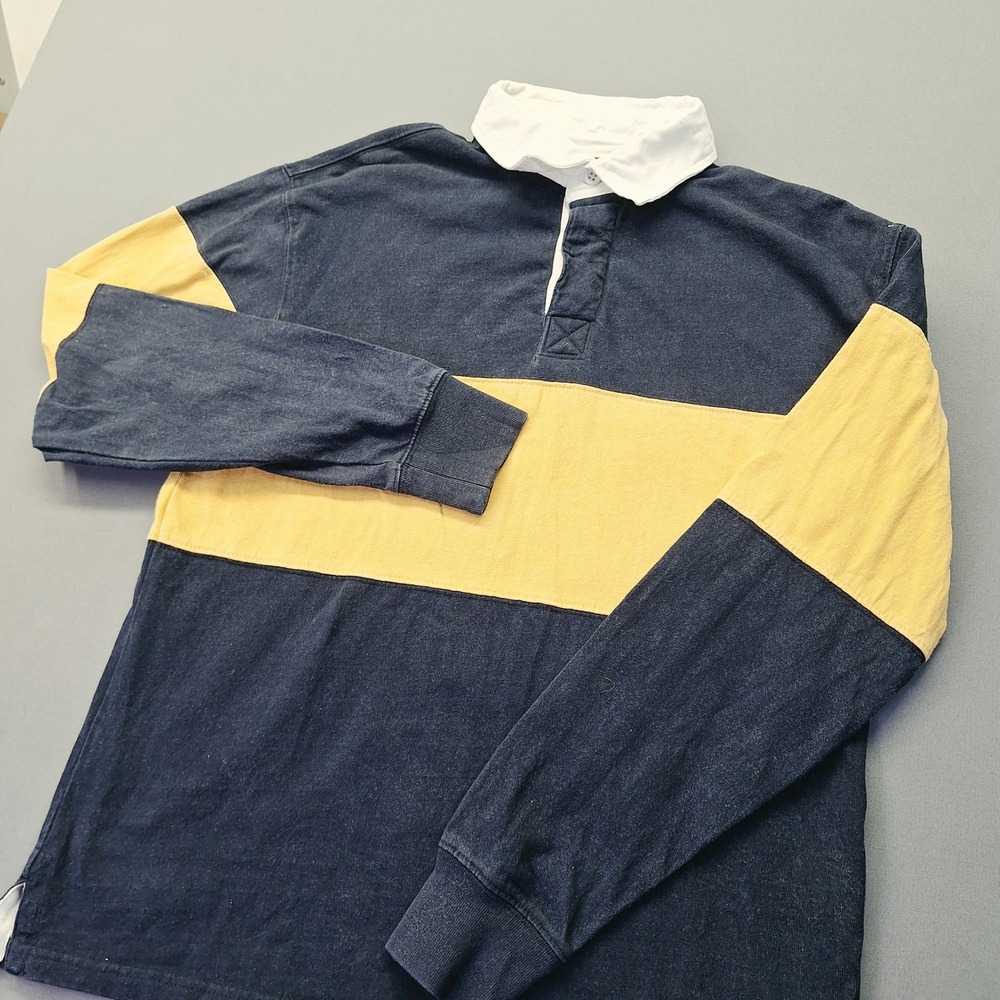 Old Navy Mens Long Sleeve Rugby Shirt Navy Blue Yellow Color Block Small
